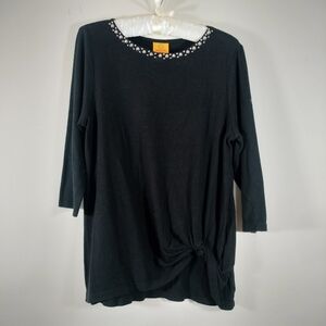Ruby Rd. Petite Black Embellished Knit Top: Oversized Fit
